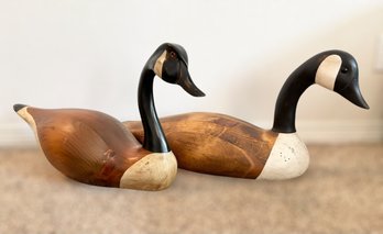 Large Vintage Wooden 1983 & 1991 Canadian Goose Decoys - Lot Of 2