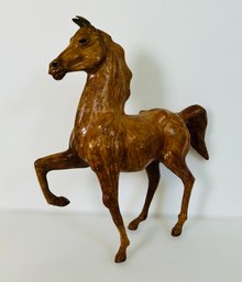 Amazing Leather Wrapped Vintage Horse Figurine W/ Black Glass Eyes