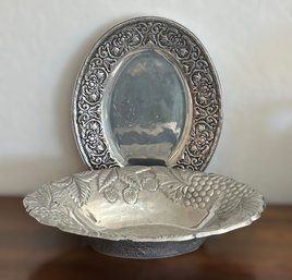 Wilton Armetale Pewter Serving Tray & Metal Grape Vine & Strawberries Serving Bowl - Set Of 2