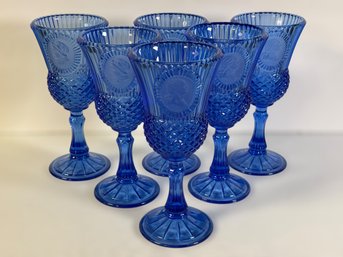 Vintage Avon George Washington Cobalt Blue Wine Glasses - Set Of 6