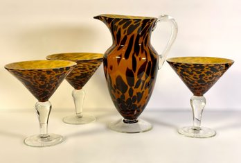 Global Amici Safari Leopard Pitcher And Martini Glasses - Set Of 4