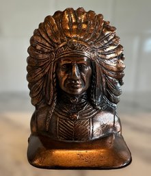 1of 2 Antique Bronze Native American Chief Bookend
