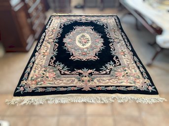 Chinese Art Deco Wool Rug With Knotted Fringe