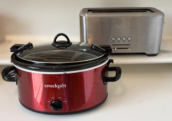 Red Crock Pot & Breville Stainless Steel Toaster