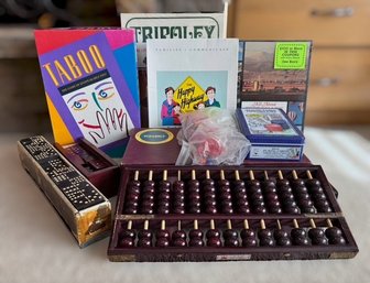 Vintage Games & Family Activity Lot With Abacus, Dominoes, Cards & More