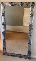 Carved Standing Mirror With Spiral Designs And Undulating Frame (71 Inches Tall)