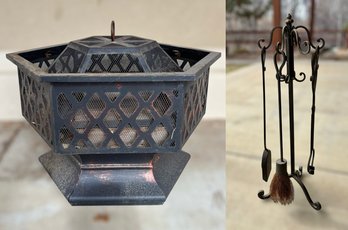 Zeny Outdoor Hexagon Patio Fire Pit & Wrought Iron Fireplace Tool Set