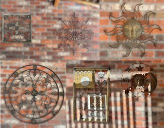 Collection Of Large Outdoor Metal Wall Hanging Decor - Lot Of 6