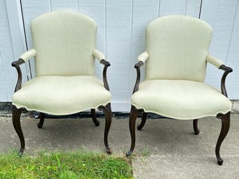 Pair Of Mahogany Chippendale Style Upholstered Armchairs