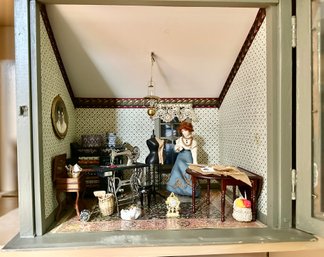 Handcrafted Shadow Box Of Victorian-era Sewing Room Miniature Objects