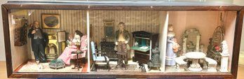 Custom-Made 3-sectional Shadowbox With Victorian-era Dollhouse Miniatures