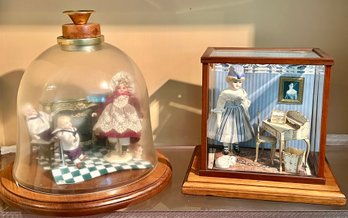 Lot Of 2 Encased Dollhouse Miniatures In Victorian Era Themes