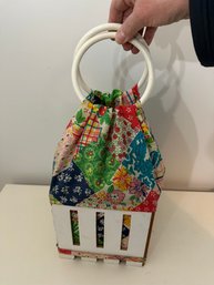 Sewing Bag Tote Bag With Wooden Frame And Round Handles