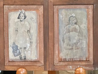 Painted Portraits Of Two Young Girls On Two Attached Wooden Panels