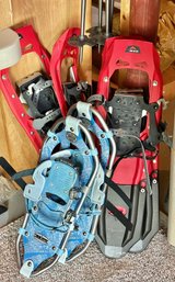 Lot Of 3 Pairs Snow Shoes And Poles
