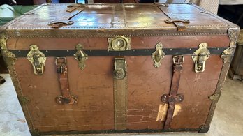 Large Antique Flat-top Travel Trunk