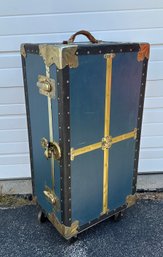 Antique Vertical Wardrobe Streamer Trunk