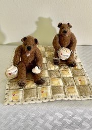 Pair Of Hand Crafted Bears On A Picnic Blanket