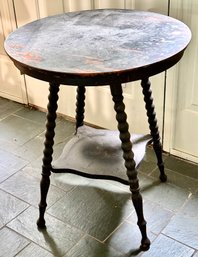 Antique Round-Top Side Table With Spindle Legs