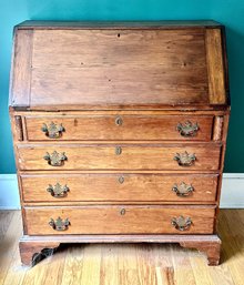 Antique Slant-top Secretary Desk With Inside Storage And 4 Dresser Drawers