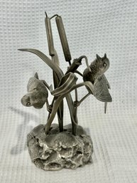 Vintage Pewter Sculpture Of Red-Winged Blackbirds By Artisan Gilroy Roberts