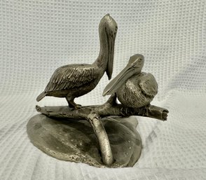 Vintage Pewter Sculpture Of Pelicans By Gilroy Roberts