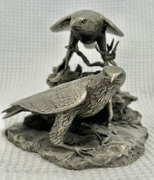 Vintage Pewter Sculpture Of Peregrine Falcons By Gilroy Roberts