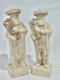 Pair Of Ceramic Figurines Of Jewish Rabbis Holding Torah Scrolls