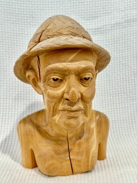 Hand-carved Wooden Asian Figural Bust