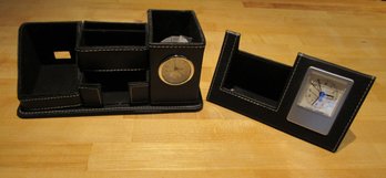 2 Leather Desk Organizer With Clocks