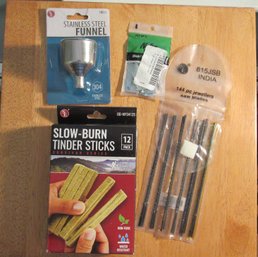 Group Of 4 Tender Sticks, Funnel, Saw Blades
