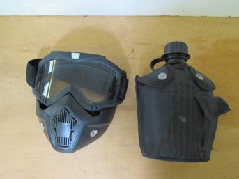 Motorcycle Detachable Face Mask Goggles And Plastic Black Canteen