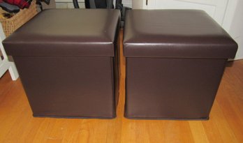 2-Leather Storage Ottoman Square Cube Footrest Stool 15'x 15' That Fold