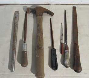 Group Of 7 Tools Hammer, Chisel, Files