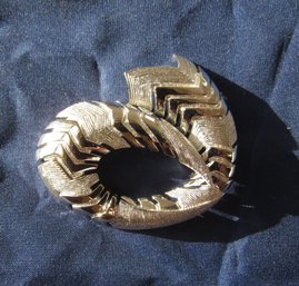 Vintage Monet Brooch Shiny & Textured Silver Tone Metal Zigzag Effect