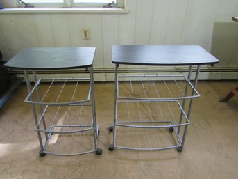Two Tables With Wheels Wooden Top And Metal Frame