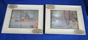 Winter Scene Framed Pictures 5 X 7 Set Of 2