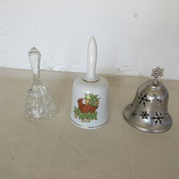 Bells Crystal Bell, Woodmere Porcelain Bell, Hallmark Snowflake Metal Bell Lot Of 3