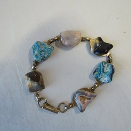Vintage Silver Beautiful Stone Link Bracelet 7'