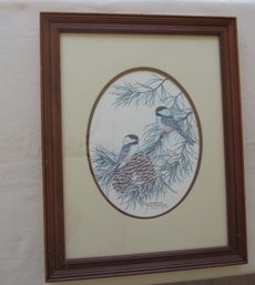 Chickadee Perched On Snowy Pinecone By Artist Nancy J. Shumaker Pallan 12' X 16' # 31/500