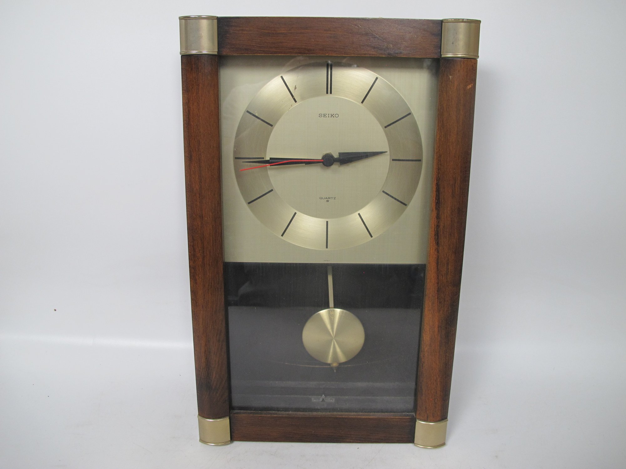 Seiko Quartz Wall Clock With Pendulum - Classic Wood And Brass Design ...