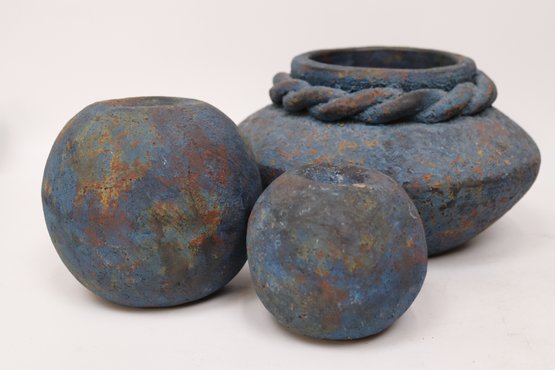 Vintage Handcrafted Patina Stoneware Sculpture Set - Rustic Elegance Collection