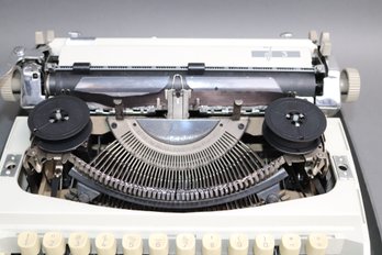 Vintage Adler J3 Typewriter W/ Hard Case  Mid-Century Modern Cream & Gray, Working Condition