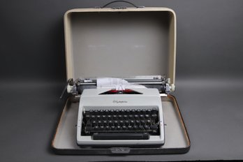 Vintage Olympia De Luxe Portable Typewriter With Case  Mid-Century Modern Working Manual Gray