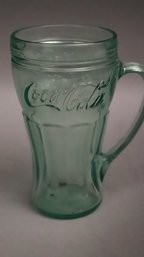 Vintage Coca-Cola Green Glass Mug  6.5 Tall Embossed Logo Handle Tumbler  Retro Soda Fountain Style