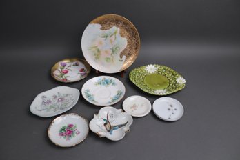 Vintage Floral Miniature Plates & Decorative Dishes  Queen Anne, Hand Painted, Gold Rim  Set Of 9