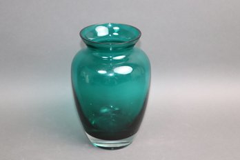Gorgeous Designs Teal Art Glass Vase  Handblown Look, Thick Base  Modern Coastal Decor