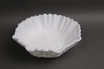 Milk Glass Grapevine Embossed Scalloped Bowl  Indiana Glass Harvest Grape Pattern