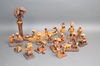 Massive Vintage Hand-Carved African Village Figurine Set  24-Piece Folk Art Scene, Rare Estate Find
