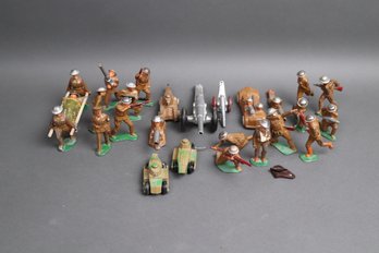 WWII-Era Barclay & Tudor Toy Soldier Lot  30 Painted Lead Figures, Tanks, Artillery, Vehicles